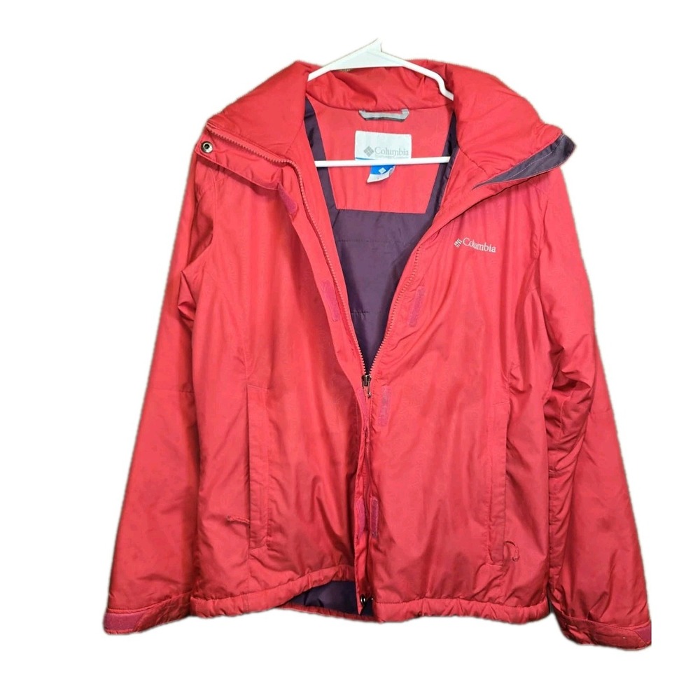 🧥 Columbia Women's Sz S Insulated Hooded Jacket Red Purple EUC Outdoor Coat Y2K